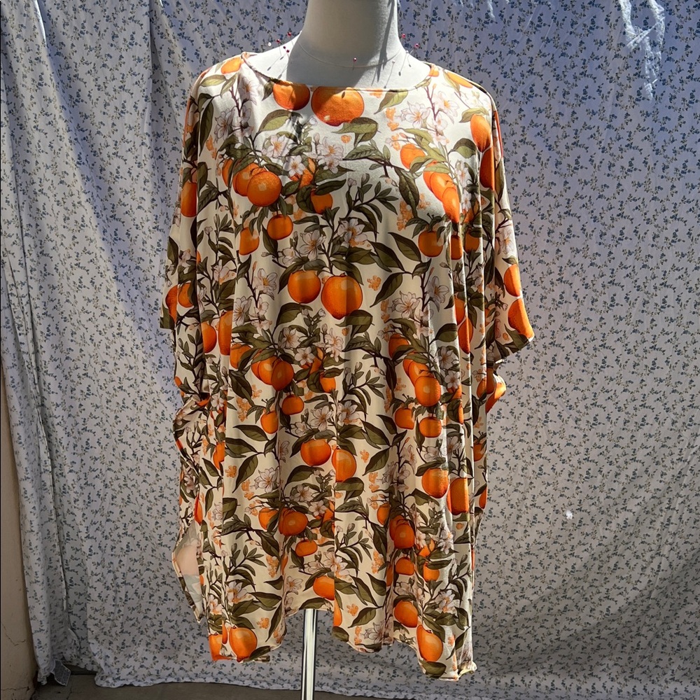 Handcrafted Orange Floral Short Caftan Dress.